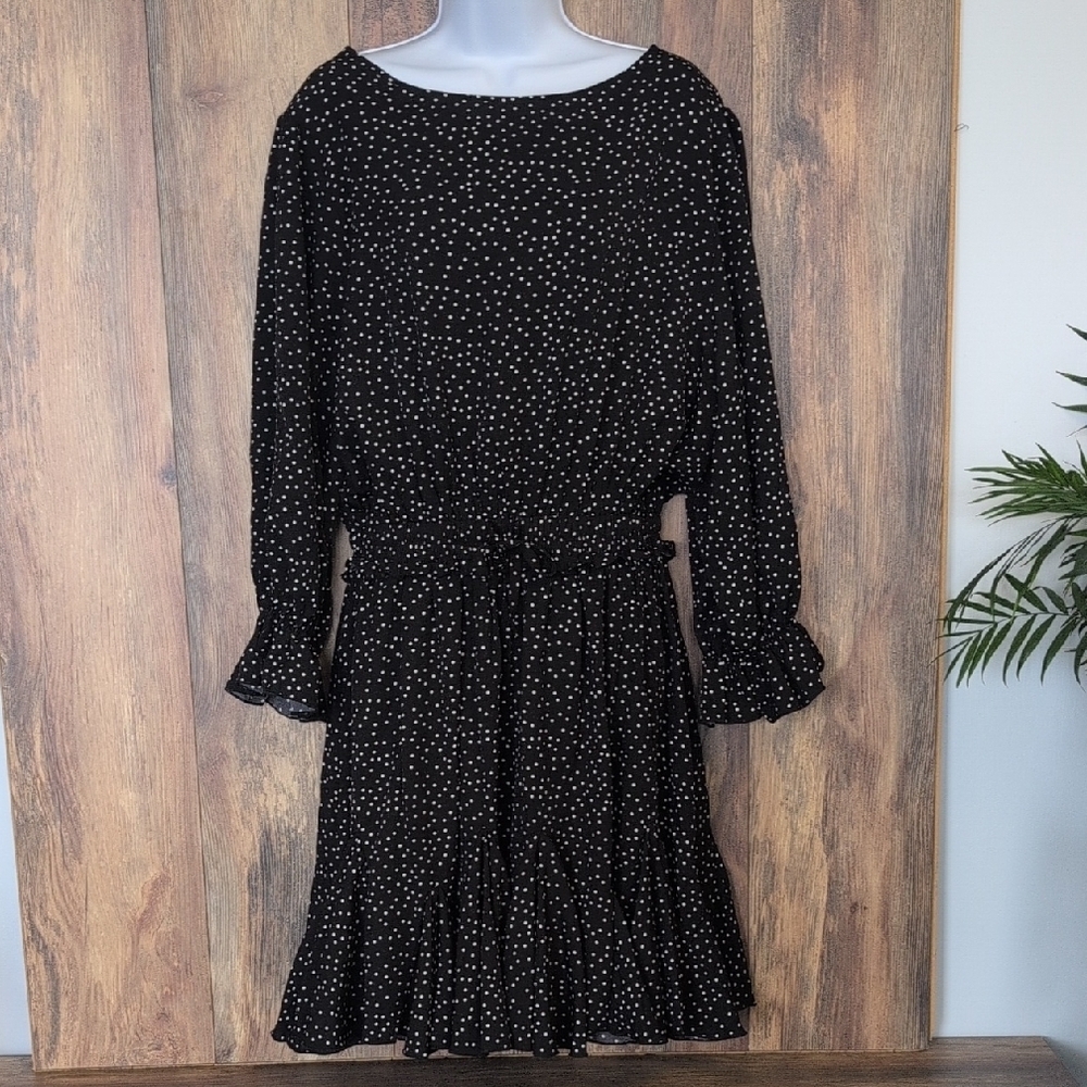 Chic Soul Black and White Polk a Dot Ruffled Tie Front Dress 2X